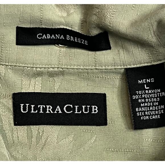 New UltraClub Cabana Breeze Men’s Large Olive Green Palm Tree Hawaiian Shirt - Picture 9 of 15